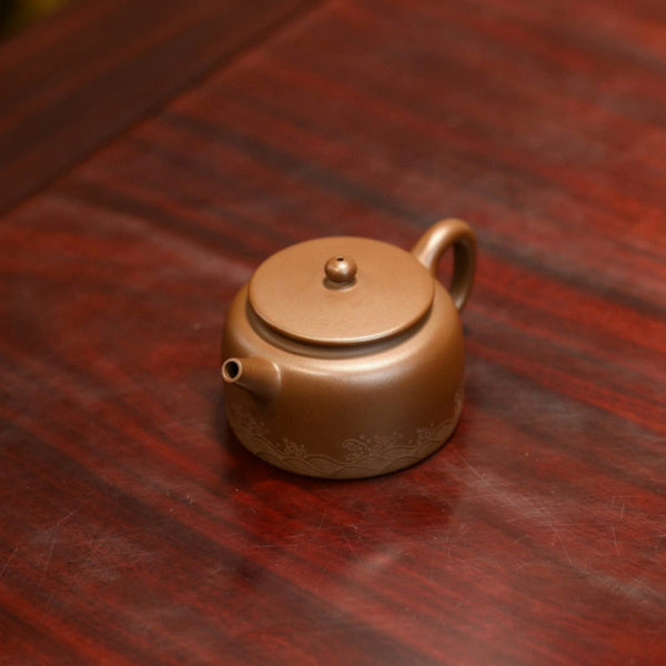 Flat-Lid Lotus Yixing Zisha Teapot