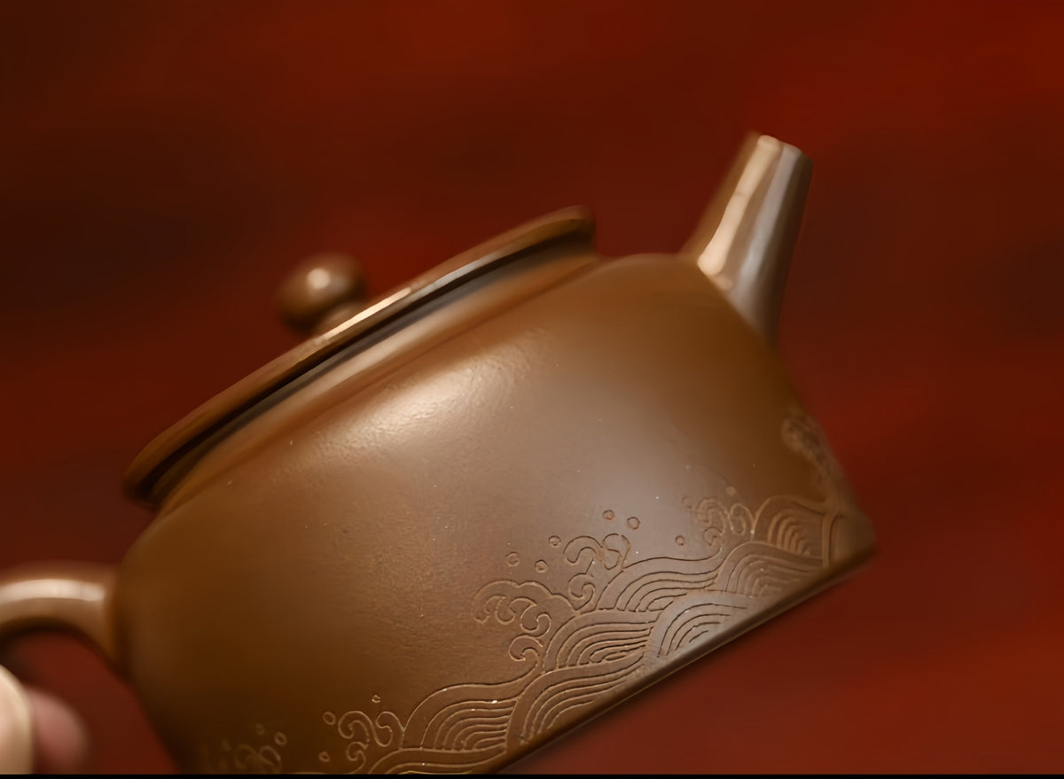 Flat-Lid Lotus Yixing Zisha Teapot