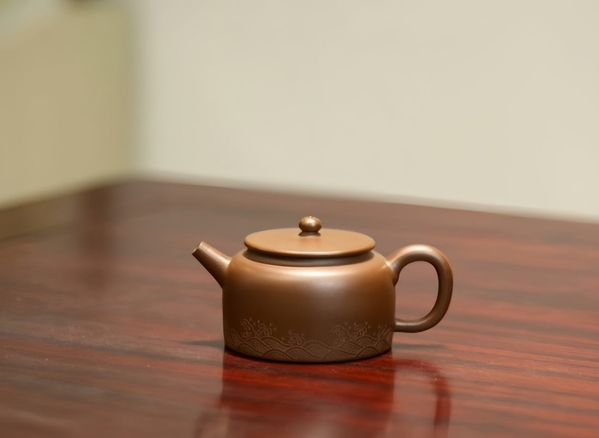 Flat-Lid Lotus Yixing Zisha Teapot