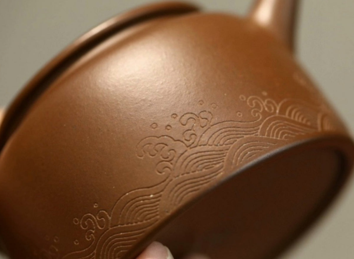 Flat-Lid Lotus Yixing Zisha Teapot