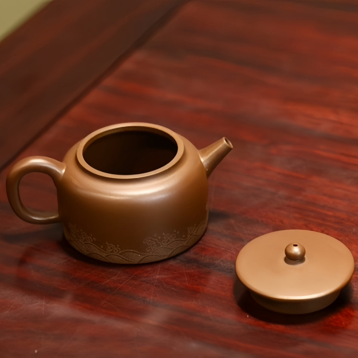 Flat-Lid Lotus Yixing Zisha Teapot